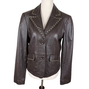 Willi Smith Lamb Leather Brown Studded Jacket